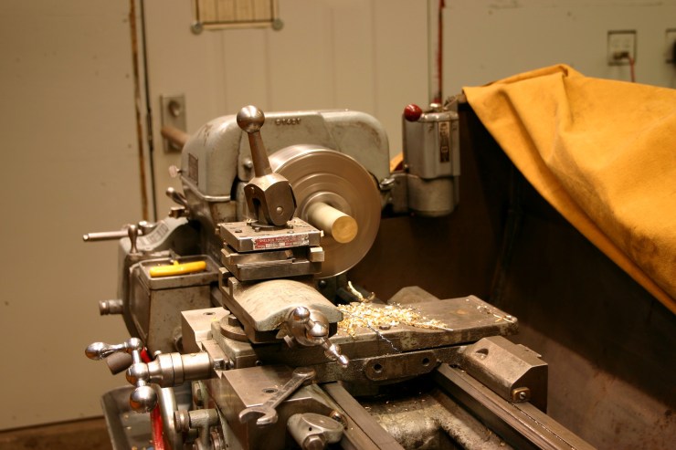 Turn on the lathe.